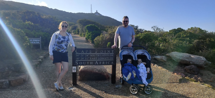 Echoes family hiking at Cape Point in South Africa with their children